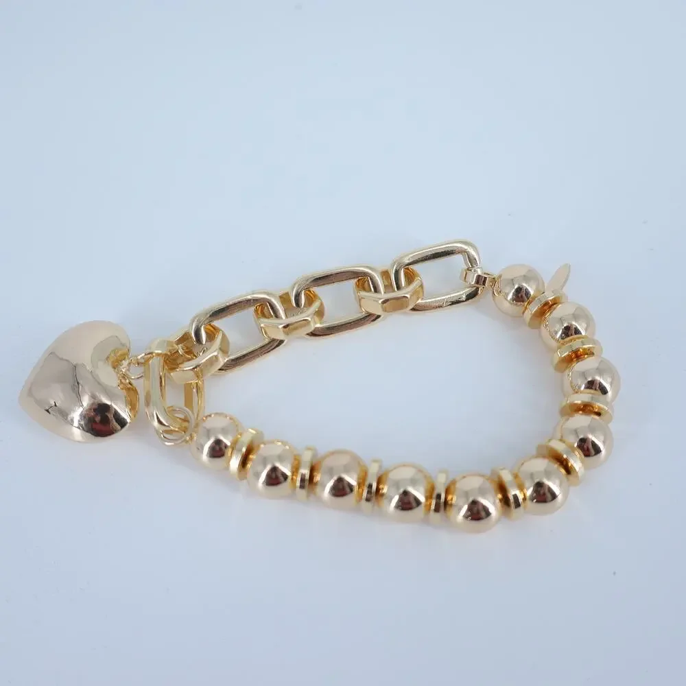 Serefina Gold Heart Pendant Chain and Multi Bead Stretch Bracelet